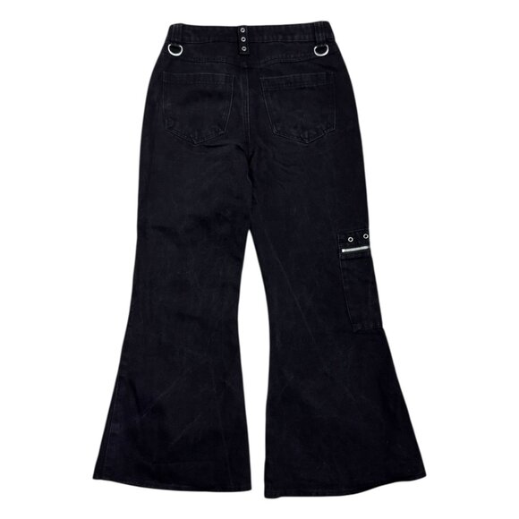 KILL STAR Flare Black Denim Punk Emo Goth Pants Jeans Womens 4 /Small - Picture 2 of 8